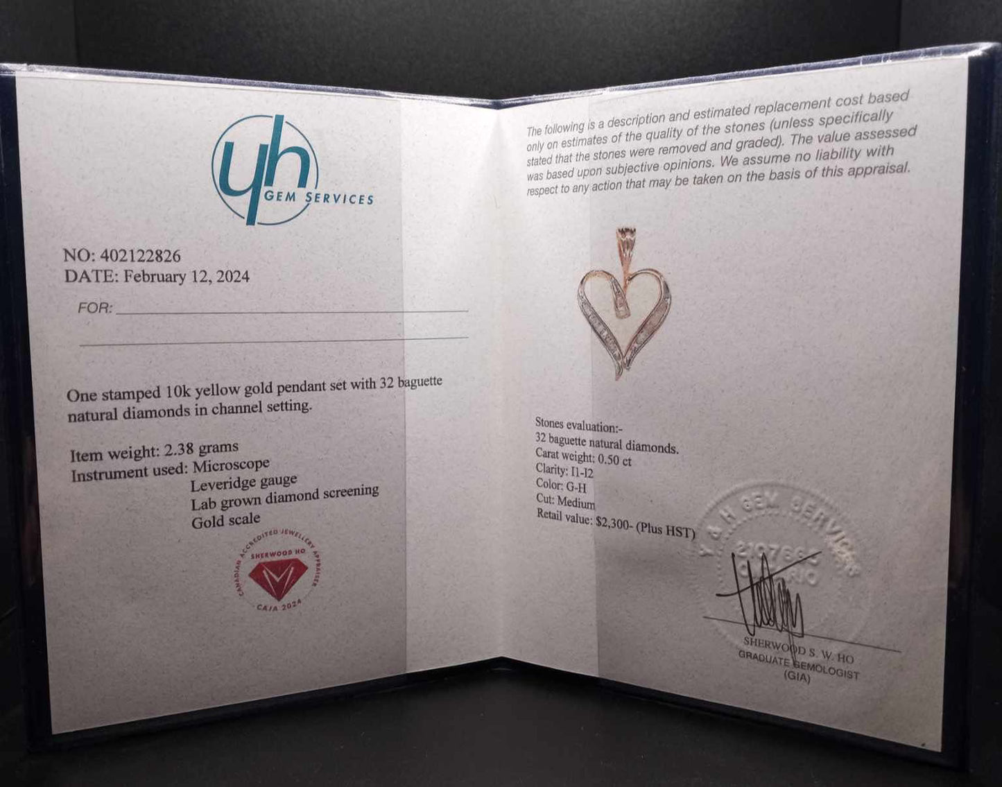 10Kt Gold Baguette Heart Pendant