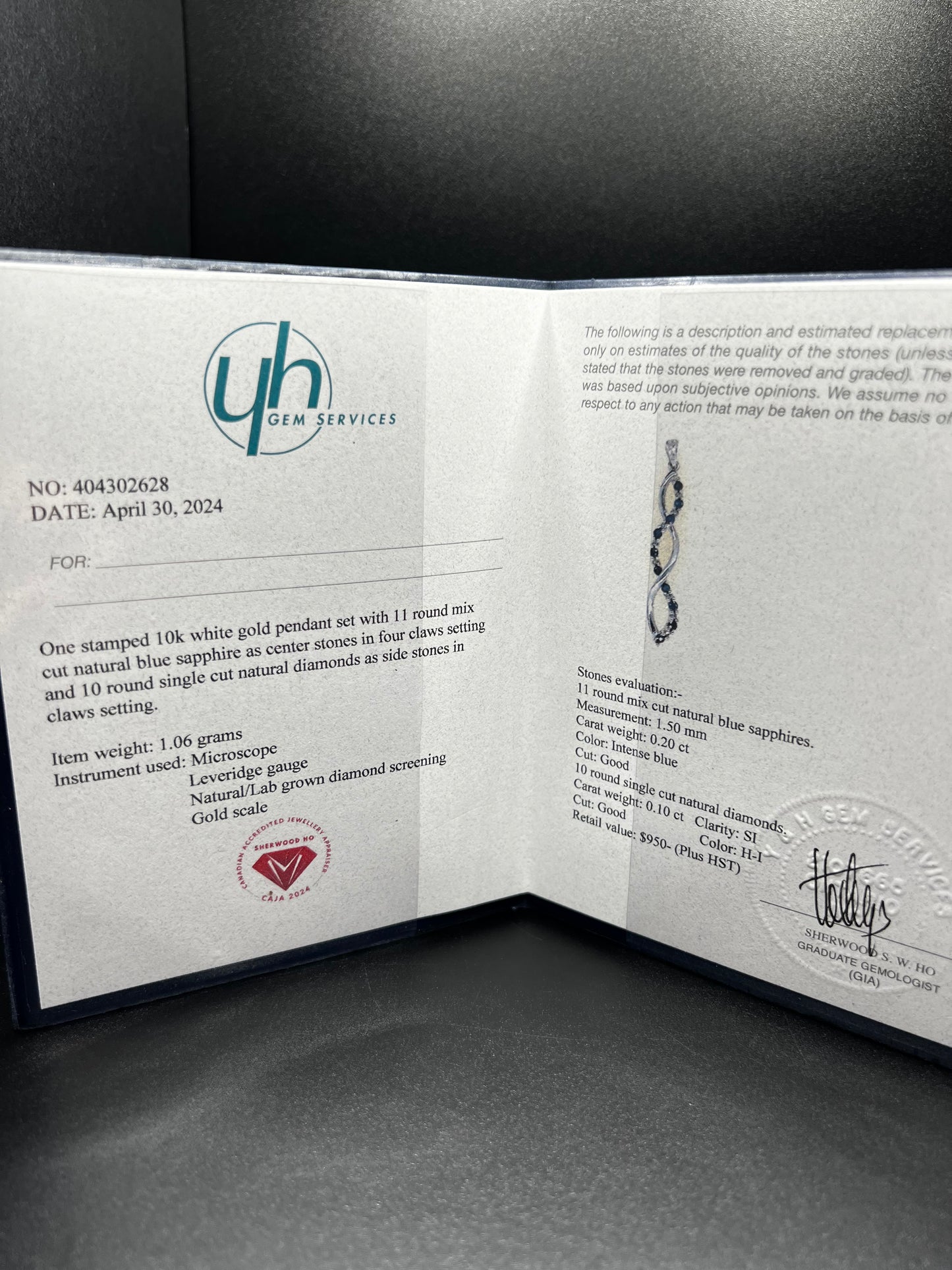 10Kt White Gold Diamond & Sapphire Pendant