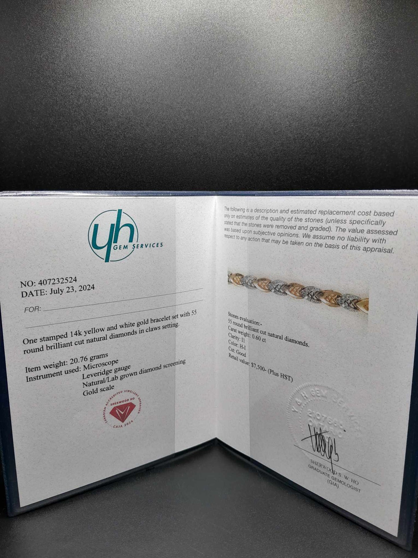 14Kt Gold 7.5" 6mm Two Tone Diamond Braclete