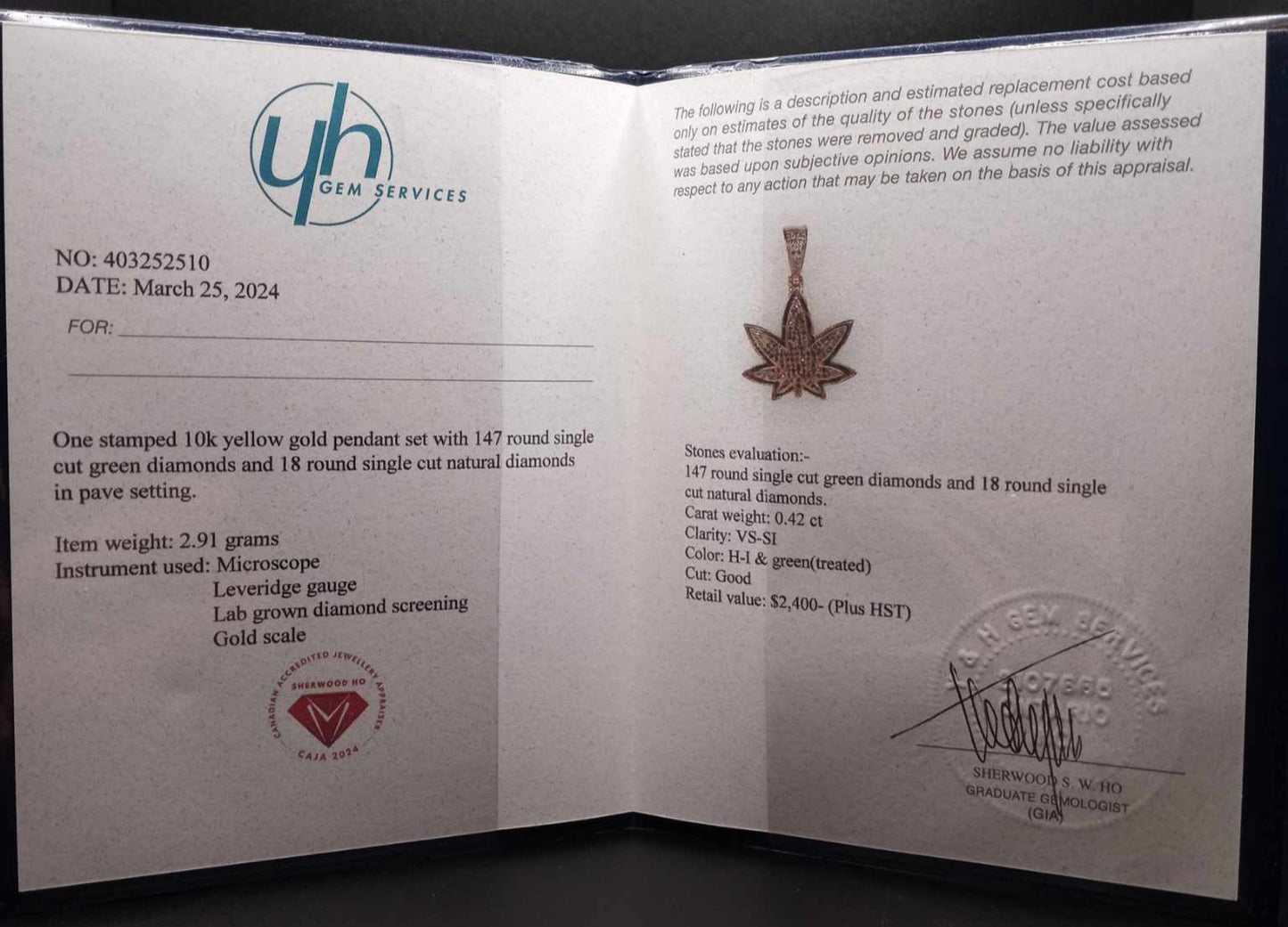 10Kt Gold Diamond Leaf Pendant