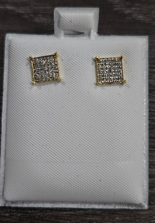 10Kt Gold Square Diamond Earrings