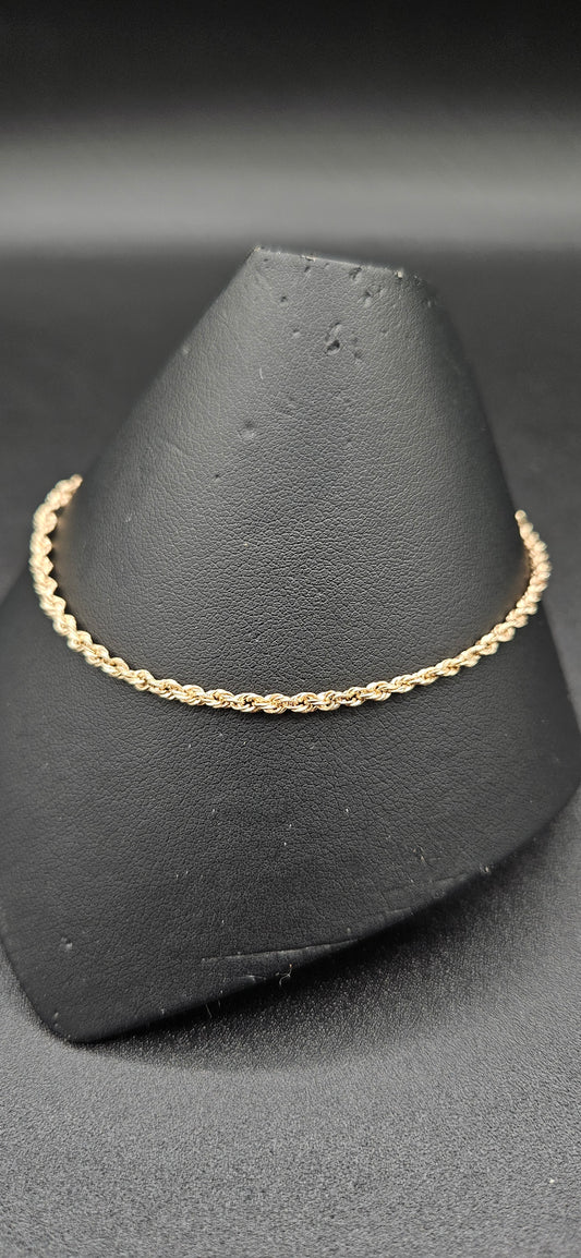 10kt Gold 8" 2.3mm Rope Link Bracelet