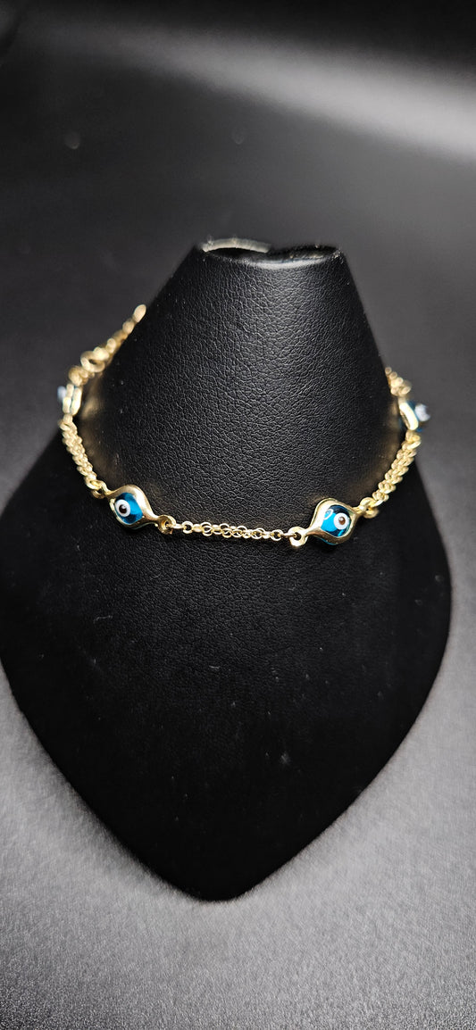 10Kt Gold 7" 6mm Evil Eye Bracelet