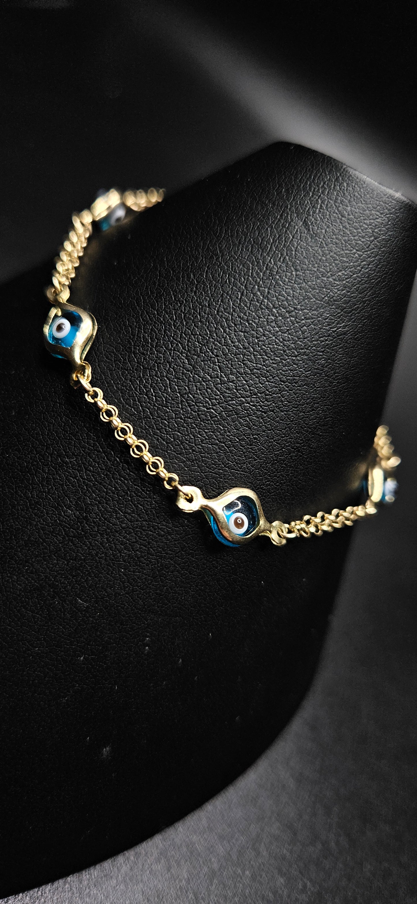 10Kt Gold 7" 6mm Evil Eye Bracelet