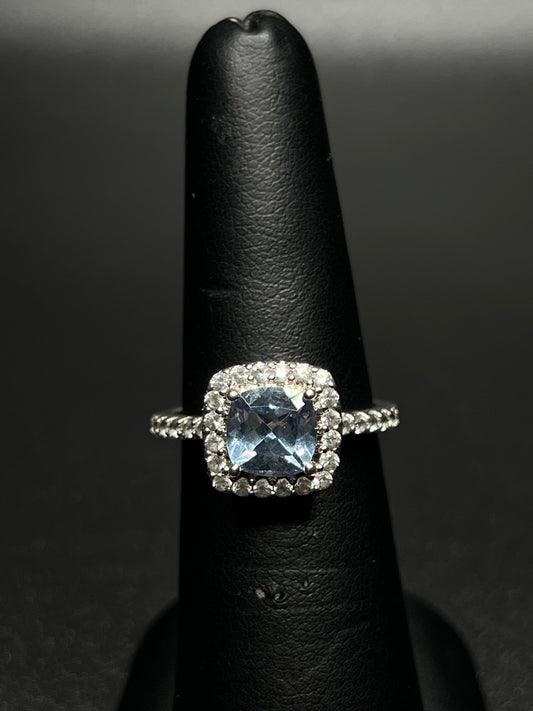 925 Sterling Silver Blue Solitaire Square Ring