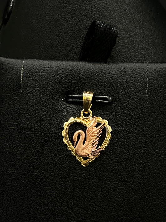 10Kt Gold Heart W/Swan Pendant