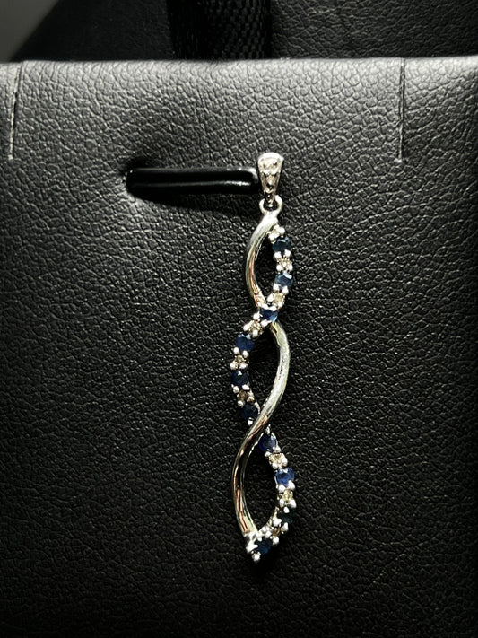 10Kt White Gold Diamond & Sapphire Pendant