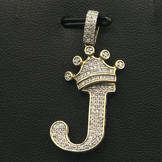 10Kt Gold Diamond "J" With Crown Pendant