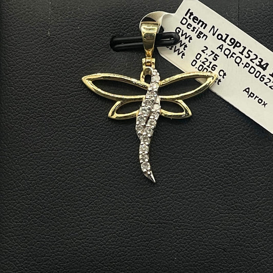 10Kt Gold Diamond Dragon Fly Pendant