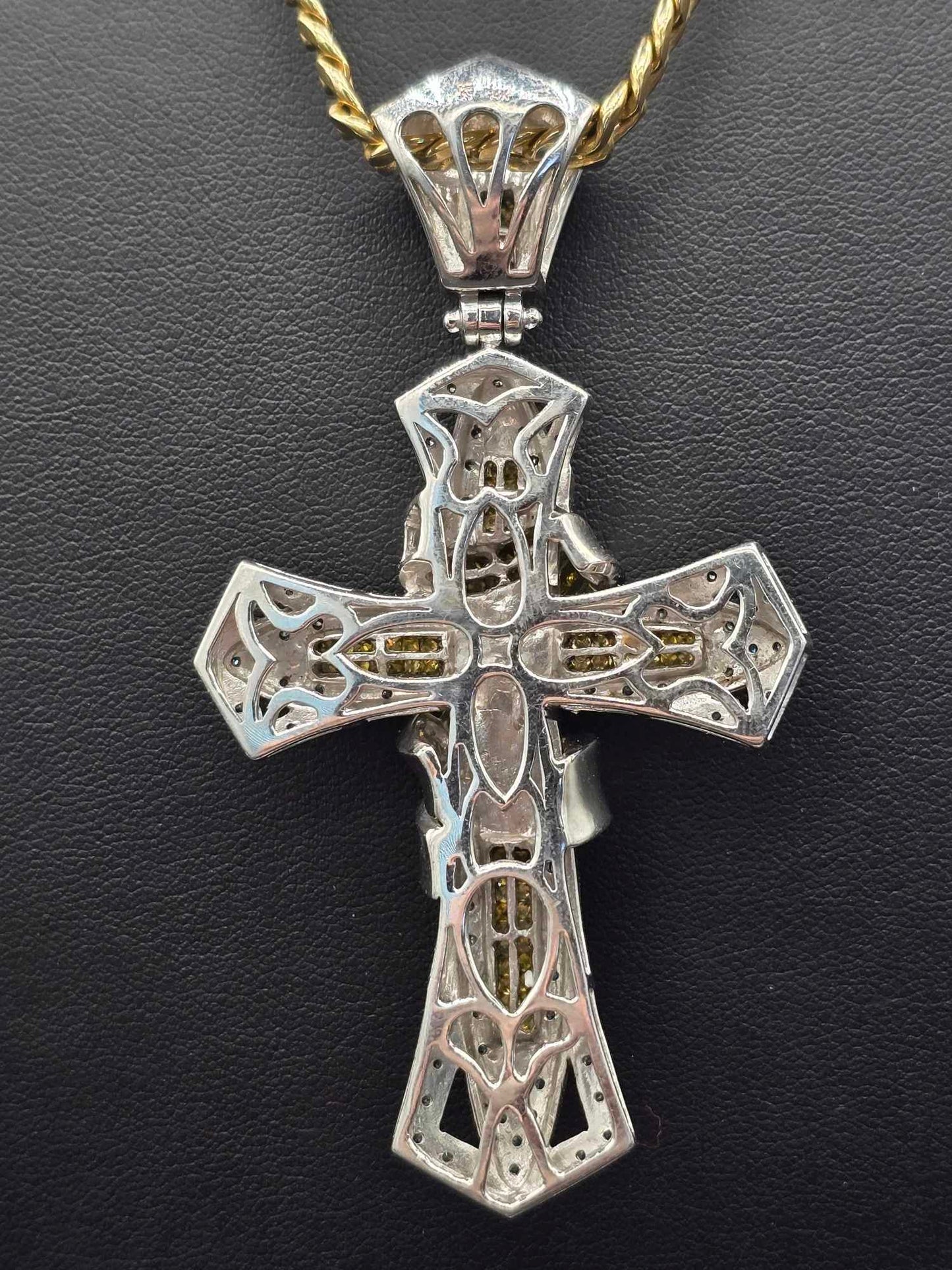 14Kt White Gold Multi Colour Diamond Cross Pendant
