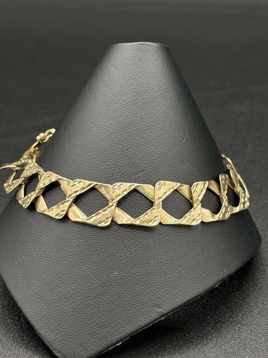 10Kt Gold 9" 12.5MM Mesh Curb Link Bracelet