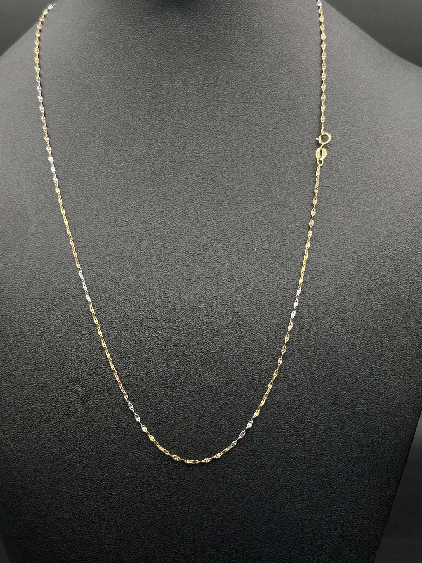 10Kt 20" 1.3MM Tri Tone Gold Singapore Link Chain