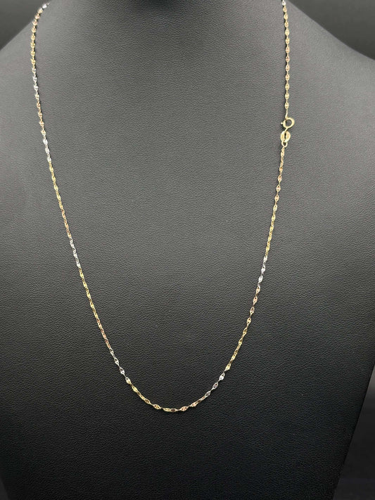 10Kt 20" 1.3MM Tri Tone Gold Singapore Link Chain