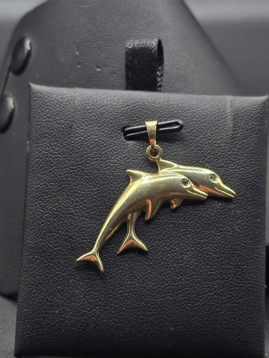 10kt Gold Emerald Eye Dolphin Pendant